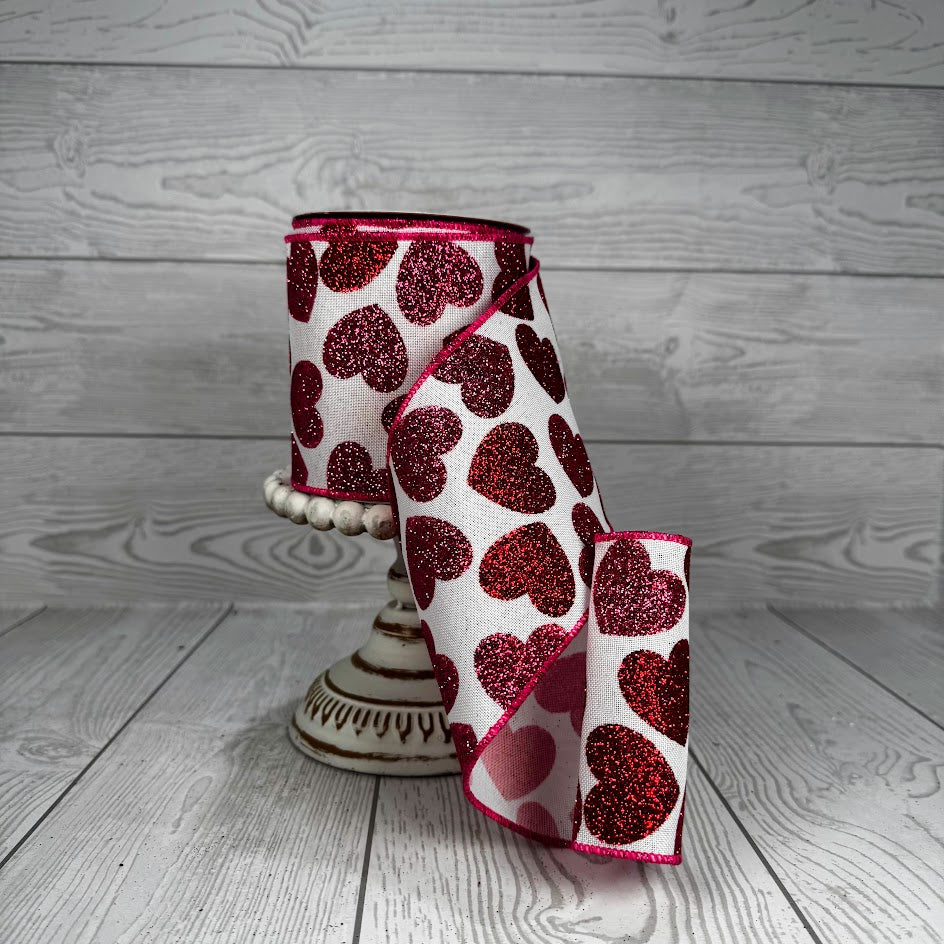 4"X10YD GLITTER HEARTS - RED/PINK/WHITE - RG0167027