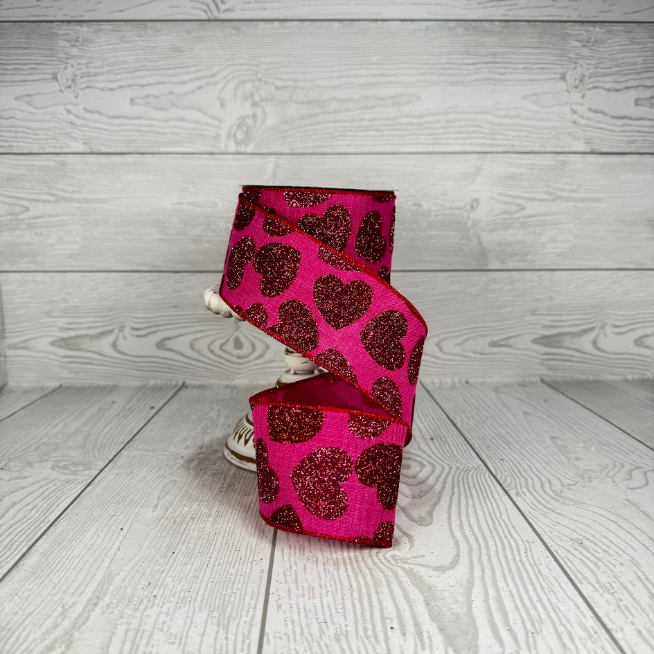 2.5"X10YD GLITTER HEARTS - RED/PINK - RG0166915