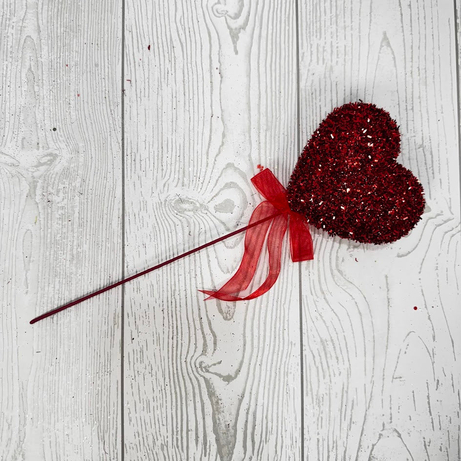 12IN GLITTER HEART PICK - RED - 40430-RD * BL G