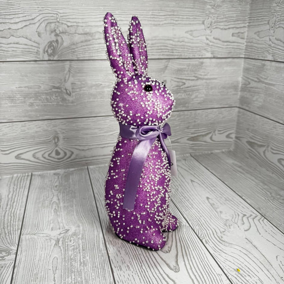 11IN GLITTER BEADED EASTER BUNNY - PURPLE - 23187-PU * BL G