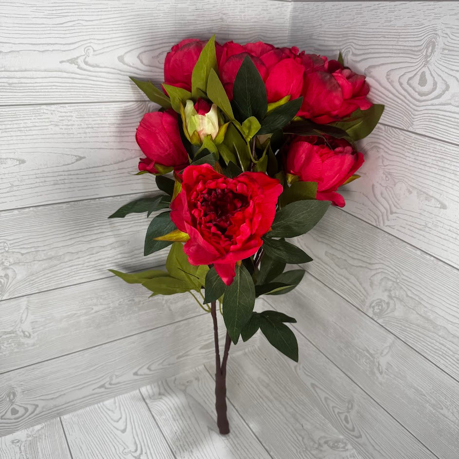23" POLYESTER PEONY BUSH X9 - RED - 27167 * R