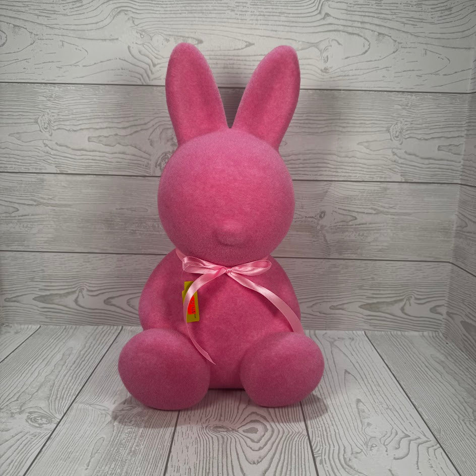 FLOCKED BUNNY LARGE H16xDIA9 - PINK - 63988PK * RD