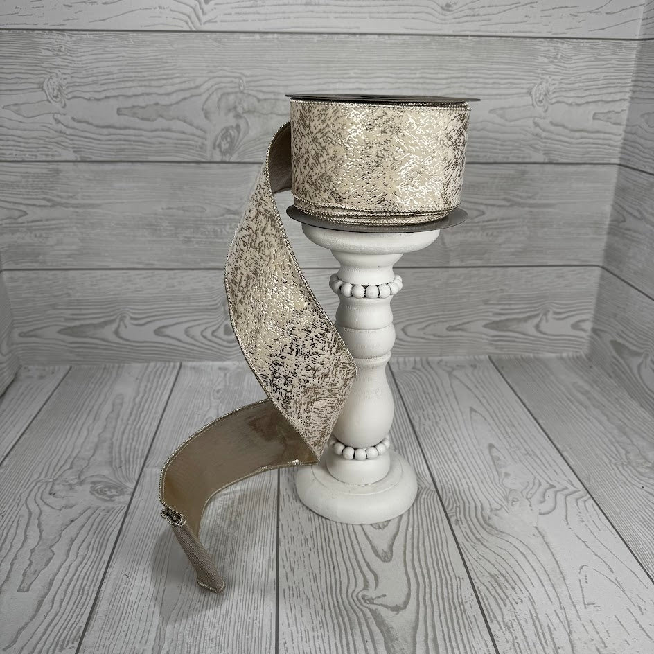 2.5"X10YD IVORY PRINTED VELVET METALLIC DUPIONI DBL FUSED - JME - JME-WN25-068-IVORY-2.5