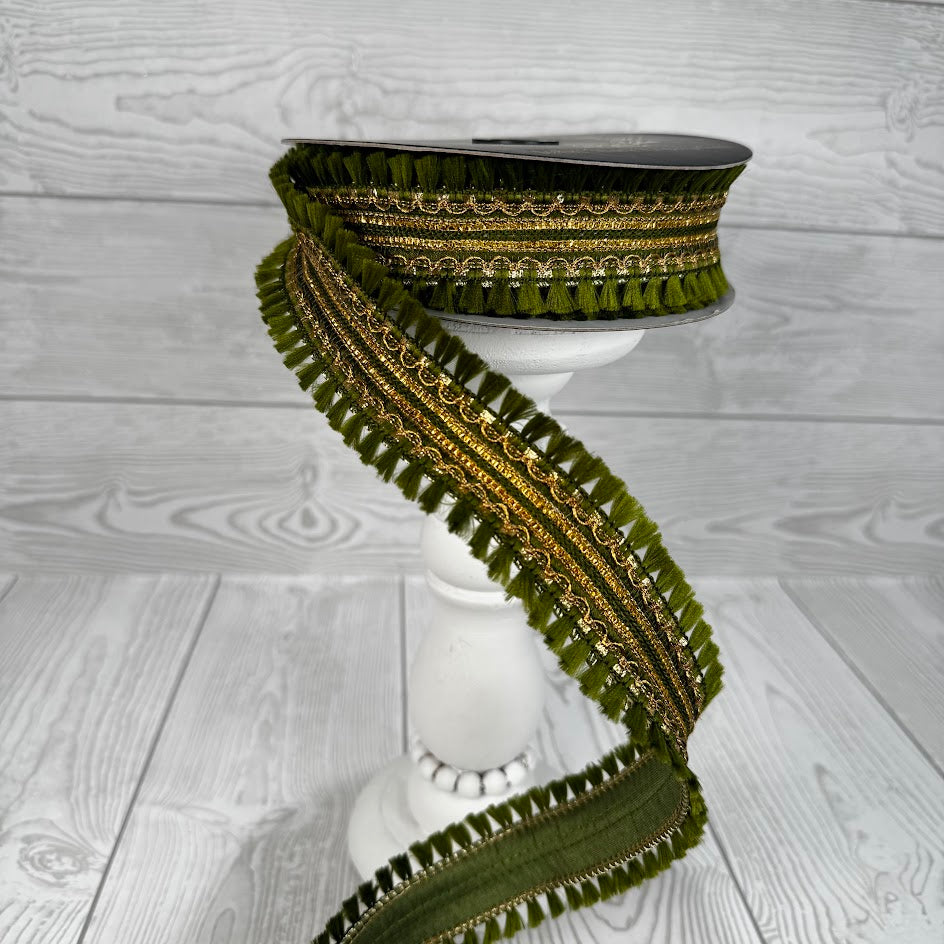 1.5"X10YD TASSEL DBL FRINGE DUPION GREEN - JME - JME-WN25-179-GRN