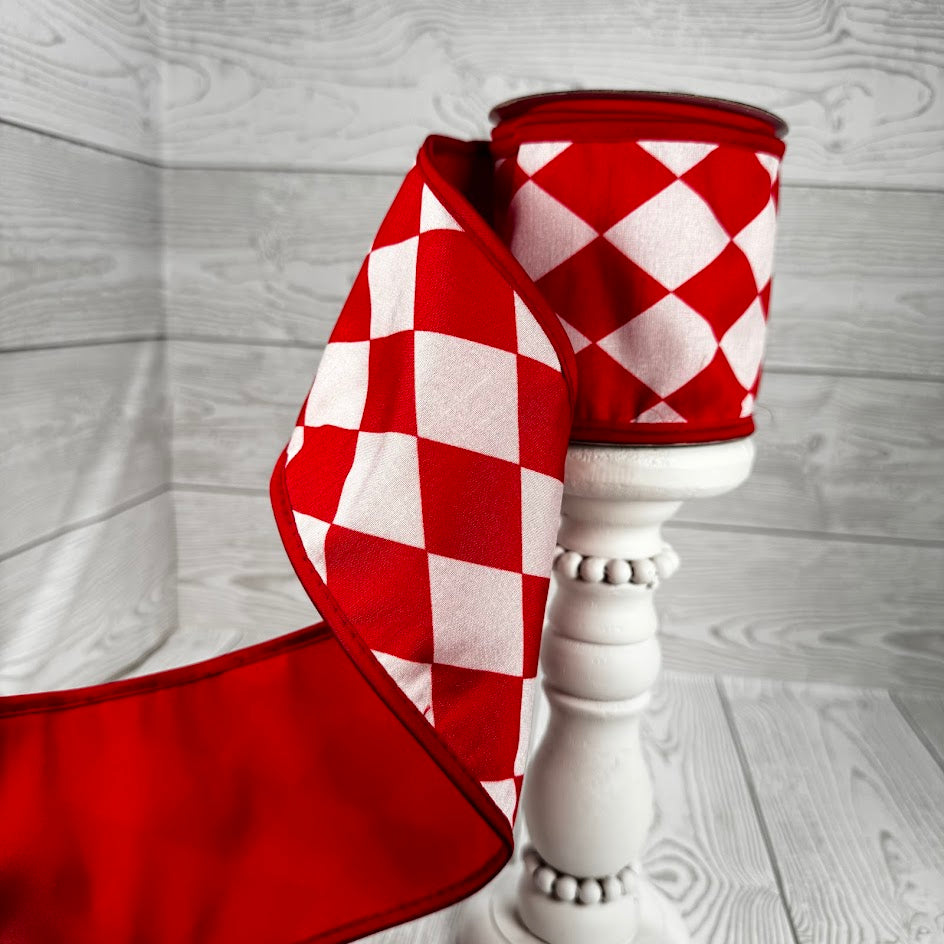 4"X5YD HARLEQUIN PRINT FUSED TAFFETA PIPING - RED/WHITE - JME - JME-WN25-030-RED-4