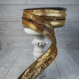 1.5"X10YD MULTI JEWELED TRIM METALLIC DUPION DBL FUSED GOLD - JME - JME-WN25-184-GOLD-1.5