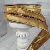 1.5"X10YD MULTI JEWELED TRIM METALLIC DUPION DBL FUSED GOLD - JME - JME-WN25-184-GOLD-1.5