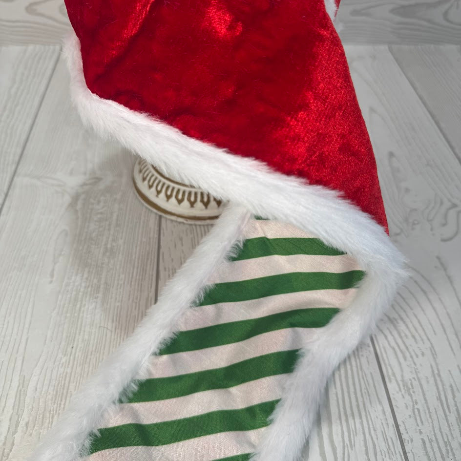 4"X5YD VELVET RED/WHITE FUR WITH GREEN/WHITE STRIPE BACKING - JME - JMEWN25-091-RED-4