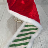 4"X5YD VELVET RED/WHITE FUR WITH GREEN/WHITE STRIPE BACKING - JME - JMEWN25-091-RED-4