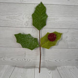 15.5IN GLITTER HOLLY LEAF PICK - 40464 * G