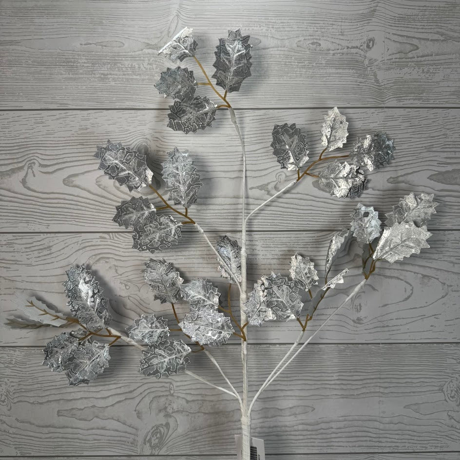 30.5" METALLIC HOLLY LEAF - SILVER - 40486-SILVER * OO