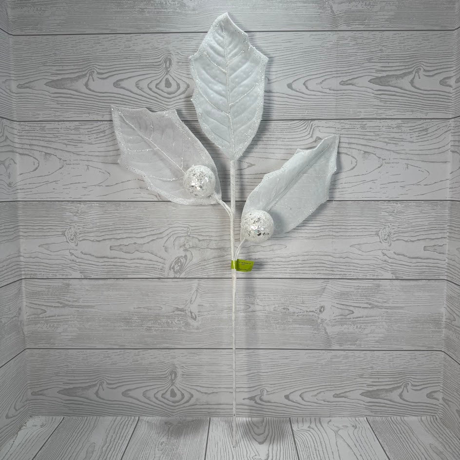 HOLLY LEAVES SPRAY X3 H27 - WHITE - 86264WT * G