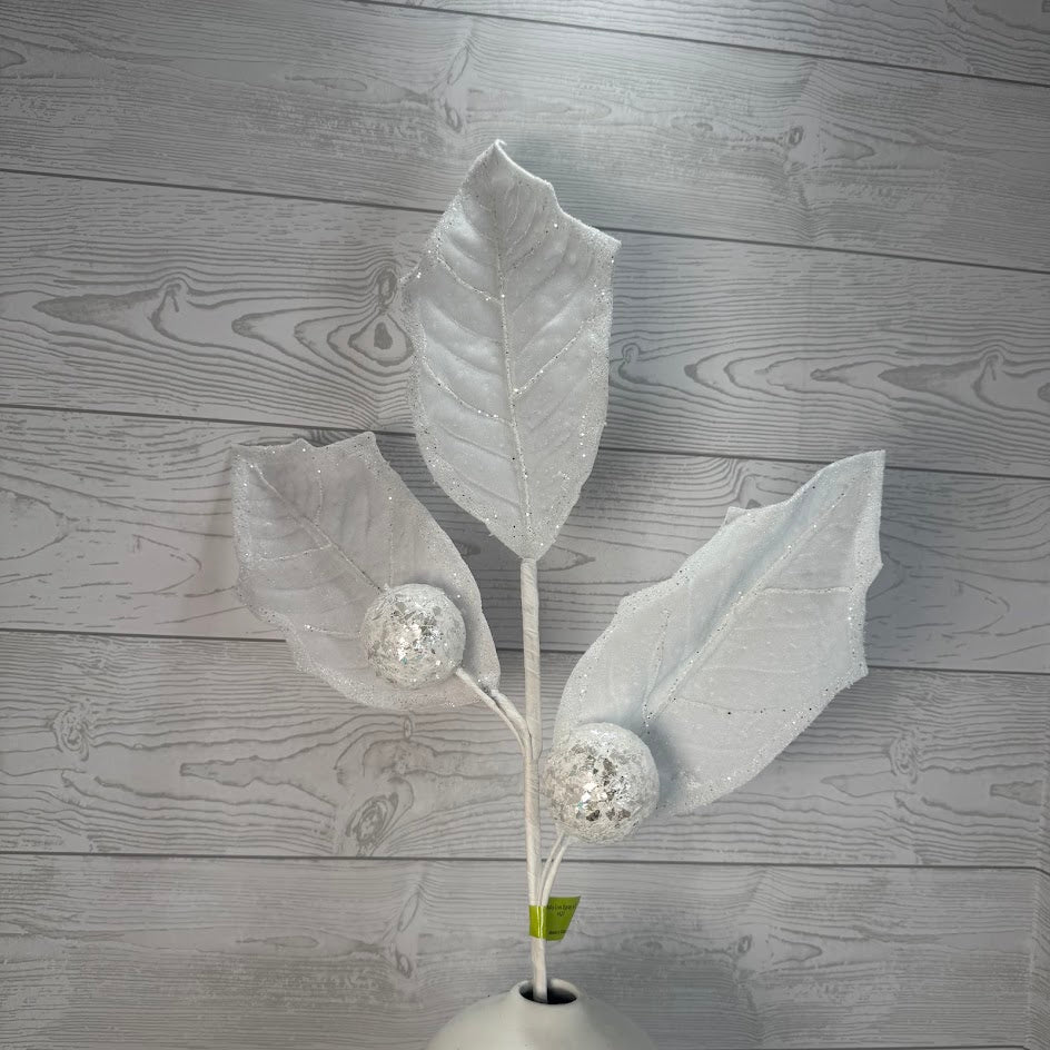 HOLLY LEAVES SPRAY X3 H27 - WHITE - 86264WT * G