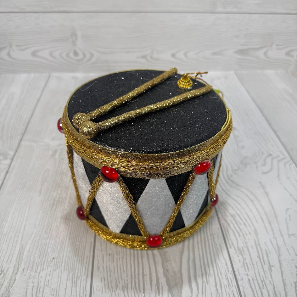 GLITTER DRUM ORNAMENT H5XDIA6 - BLACK/WHITE - 85258BKWT * BL G
