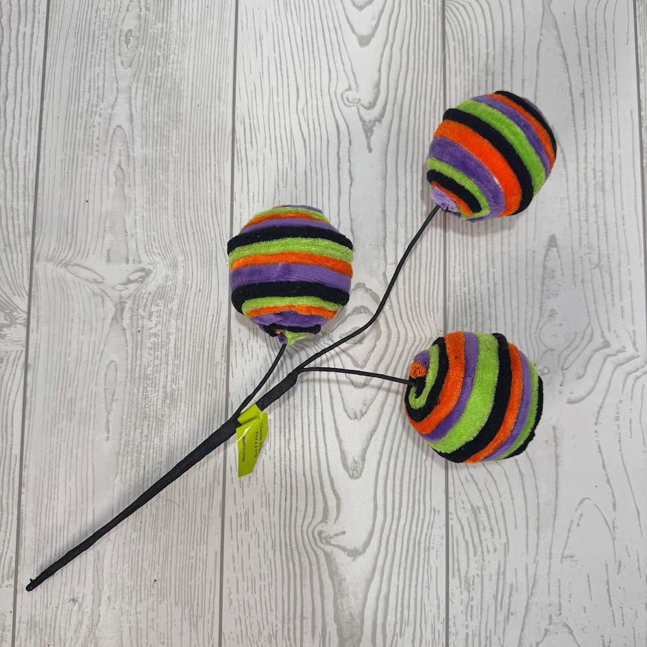 CHENILLE STRIPE BALL PICK X3 H16 - BLACK/ORANGE/GREEN - 57028HAL *  G