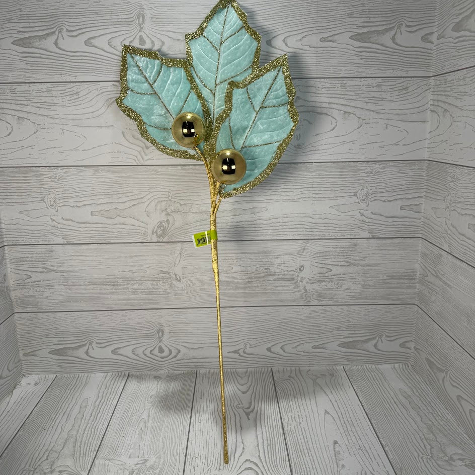 HOLLY LEAVES SPRAY X3 H27 - MINT/GOLD - 86264MIGD * G
