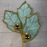 HOLLY LEAVES SPRAY X3 H27 - MINT/GOLD - 86264MIGD * G
