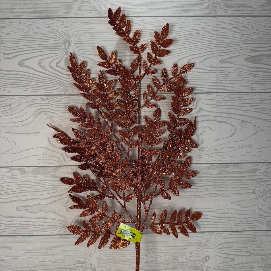 GLITTER FERN SPRAY X5 H28 - ORANGE/COPPER - 57483OR * BL