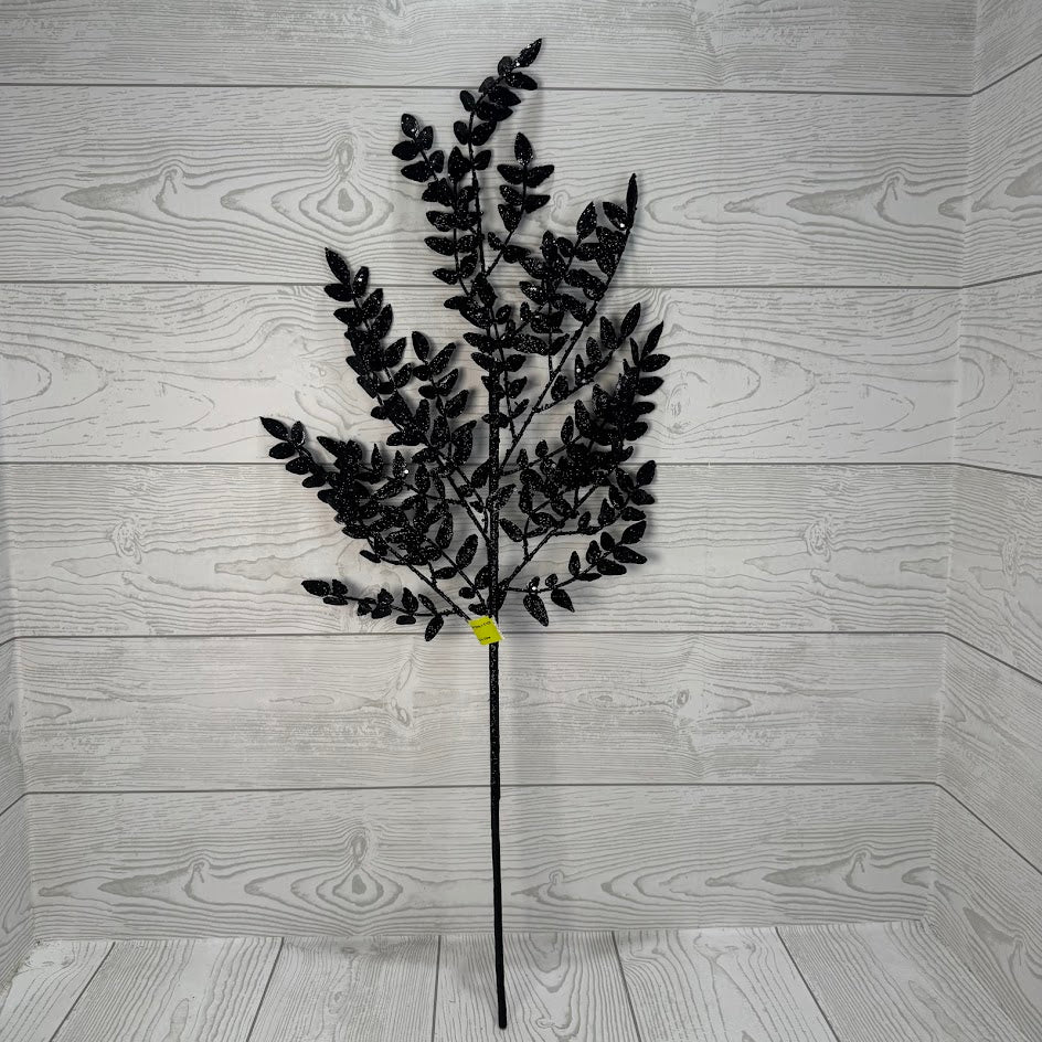 GLITTER FERN SPRAY X5 H28 - BLACK - 57352BK * BL