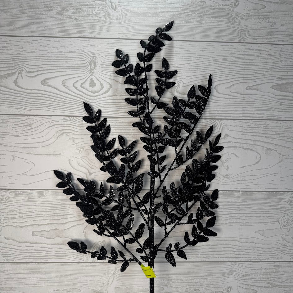 GLITTER FERN SPRAY X5 H28 - BLACK - 57352BK * BL