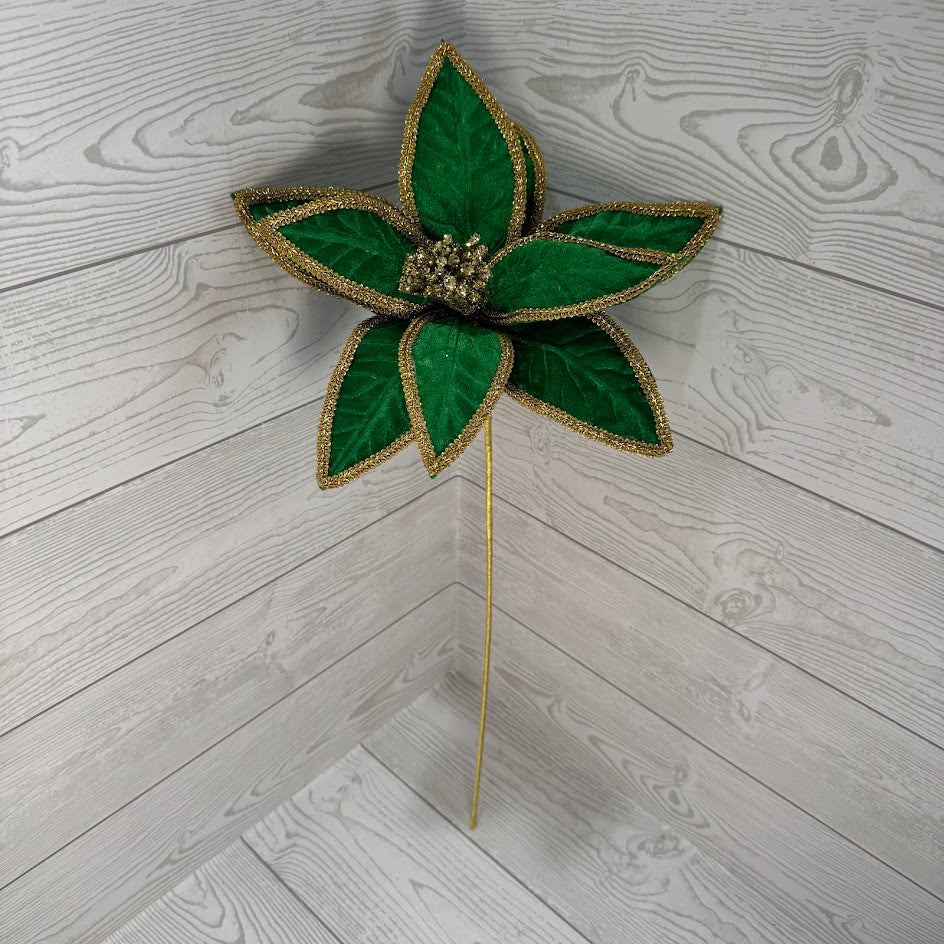 POINSETTIA GOLD TRIM STEM H22XDIA12 - GREEN/GOLD - 86793GN * G
