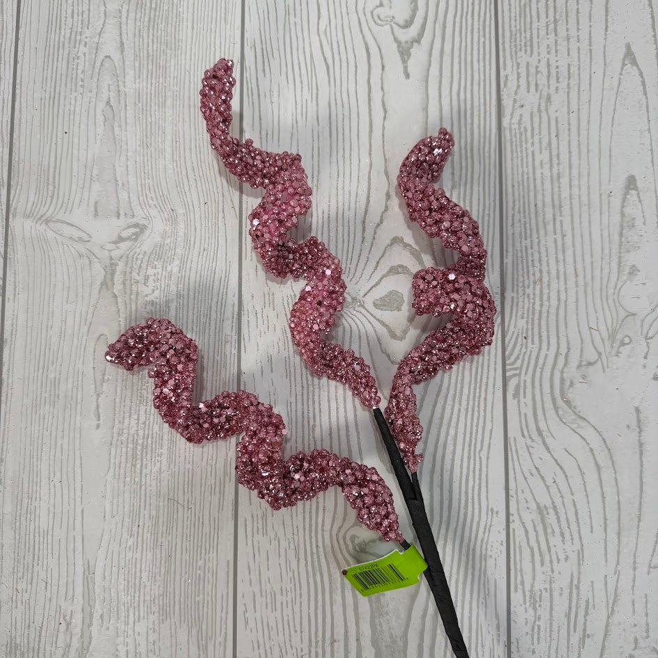 GLITTER BEAD CURLY PICK X3 H18 - PINK - 57422PK * G