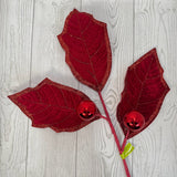 HOLLY LEAVES SPRAY X3 H27 - RED - 86264RD * G