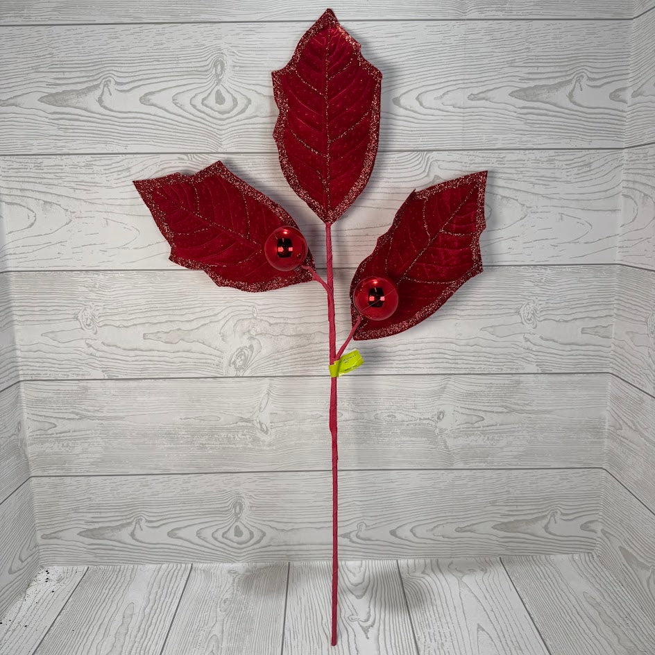 HOLLY LEAVES SPRAY X3 H27 - RED - 86264RD * G