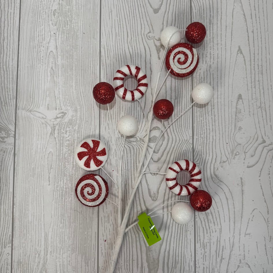 PEPPERMINT RING CANDY SPRAY H24 - RED/WHITE - 85756RD * BL