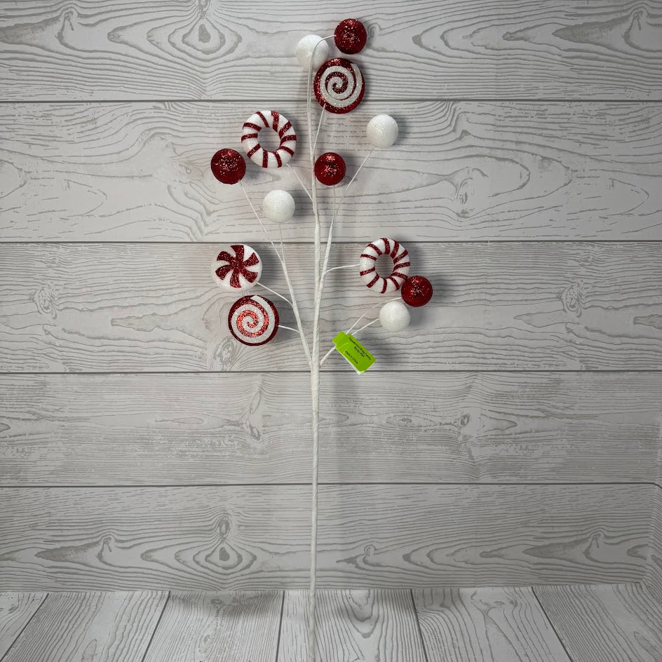 PEPPERMINT RING CANDY SPRAY H24 - RED/WHITE - 85756RD * BL