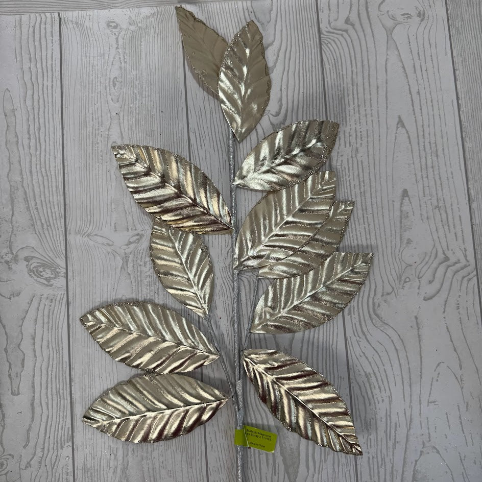 METALLIC MAGNOLIA LEAVES SPRAY X11 H25 - CHAMPAGNE - 85733CH * G