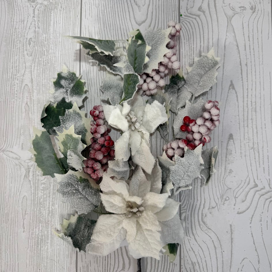 19IN POINSETTIA BERRY SPRAY - WHITE - 85412-WT * BL G