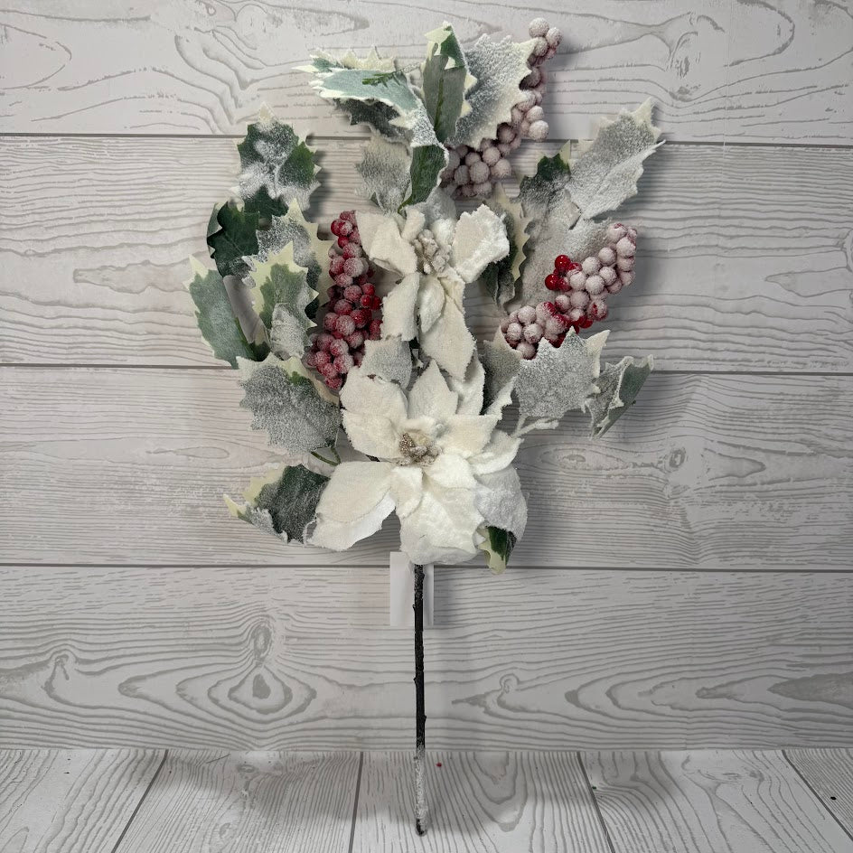19IN POINSETTIA BERRY SPRAY - WHITE - 85412-WT * BL G