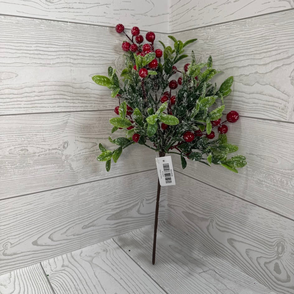 16IN PLASTIC LEAF BERRY BUSH - RED - 85408 * R BR