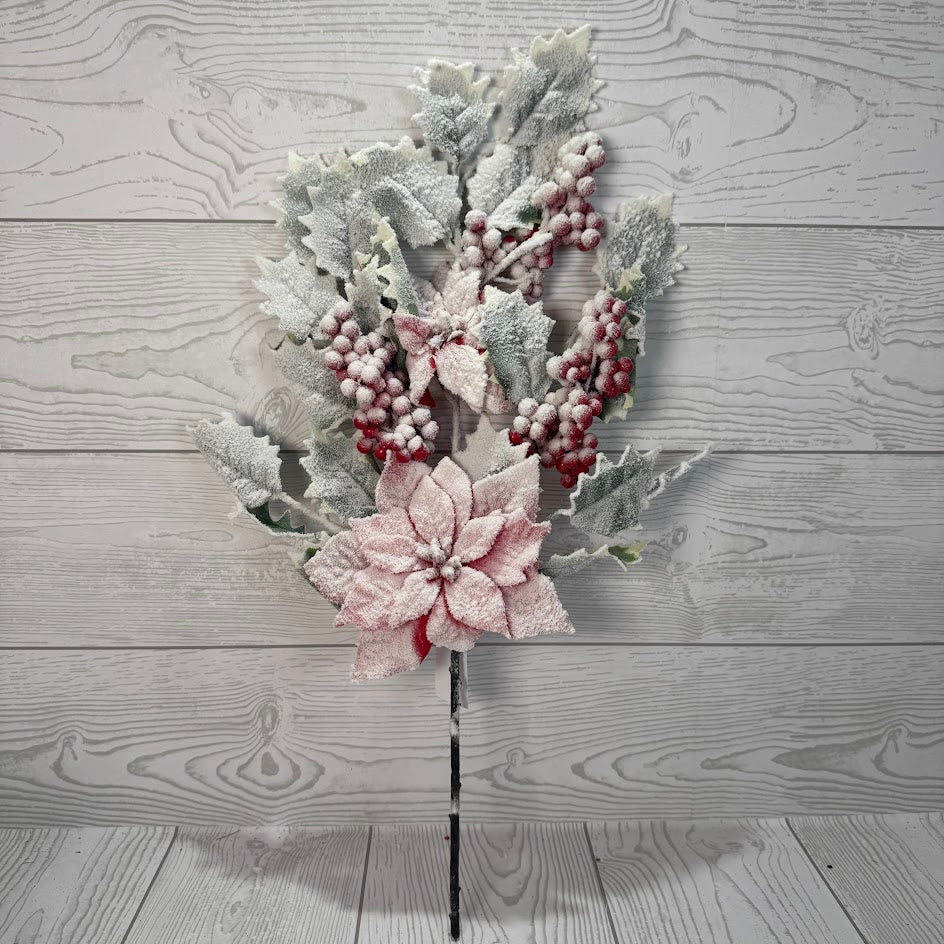 19IN POINSETTIA BERRY SPRAY - RED - 85412-RD * R BR