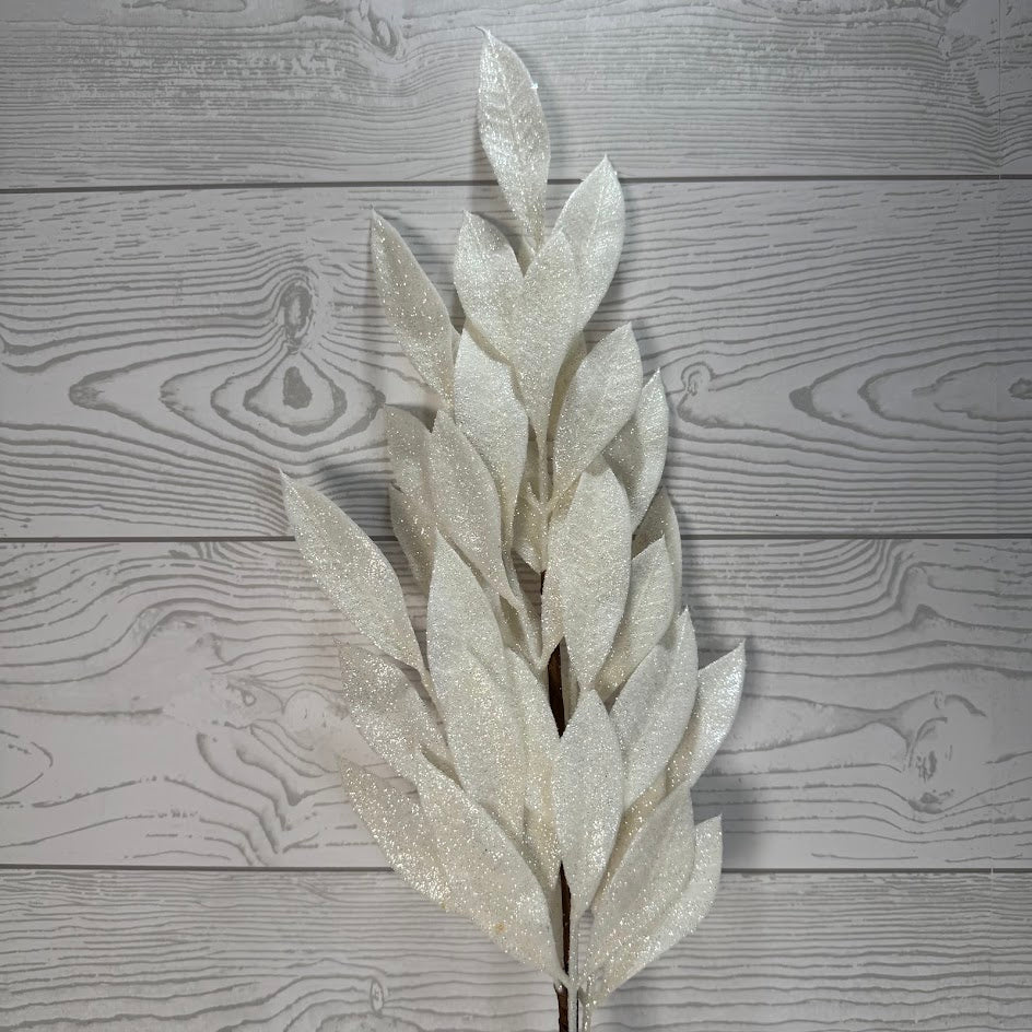 XMAS LAUREL LEAVES SPRAY - WHITE - 68454 * G