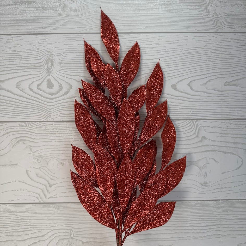 XMAS LAUREL LEAVES SPRAY - RED - 68453 * G