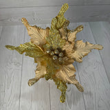11IN VELVET/GLITTER POINSETTIA SPRAY - GOLD - X24424-GOLD * G