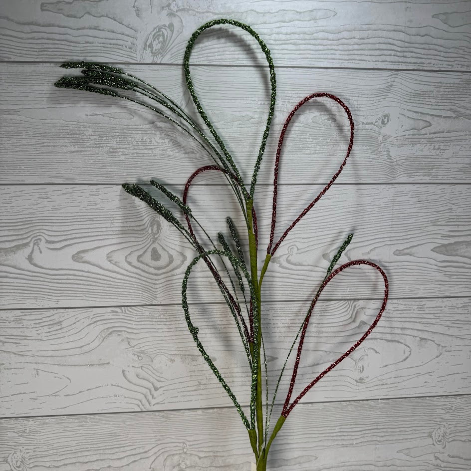 32IN GLITTER LOOP GRASS  SPRAY - RED/GREEN GLITTER - X24860-RDGN * BL