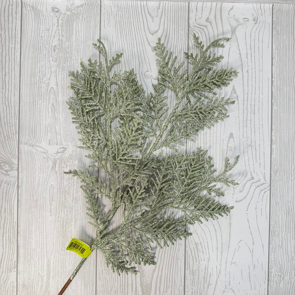 GLITTER CEDAR SPRAY H24 - MINT - 86484MINT * G