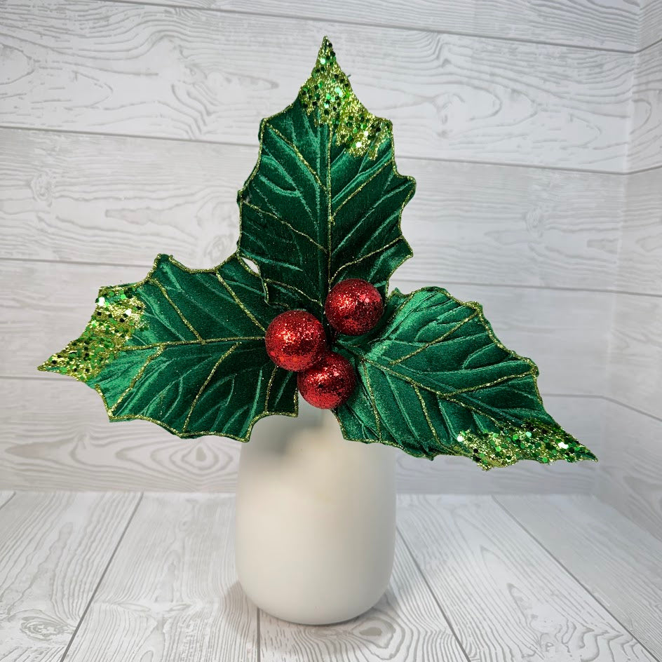HOLLY POINSETTIA PICK H13xDIA13 - GREEN/RED - 86951GNRD
