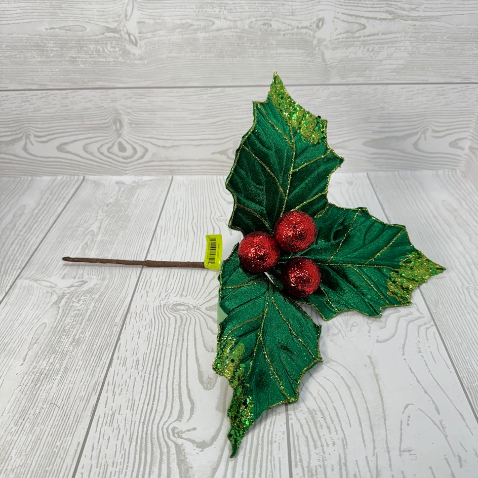 HOLLY POINSETTIA PICK H13xDIA13 - GREEN/RED - 86951GNRD