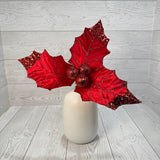 HOLLY POINSETTIA PICK H13xDIA13 - RED - 86951RD * BL