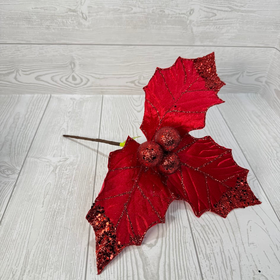 HOLLY POINSETTIA PICK H13xDIA13 - RED - 86951RD * BL