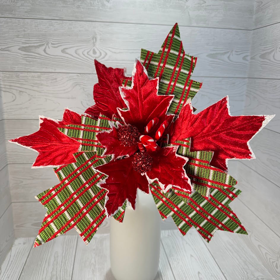 FABRIC POINSETTIA SPRAY W17XH25 - RED/GREEN/WHITE - 84609RWG * G