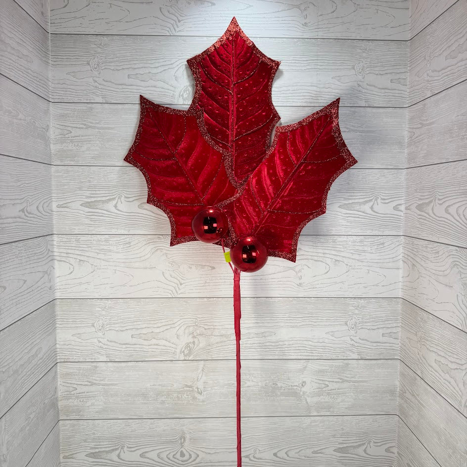 HOLLY LEAVES SPRAY X3 H39 - RED - 86864RD * G