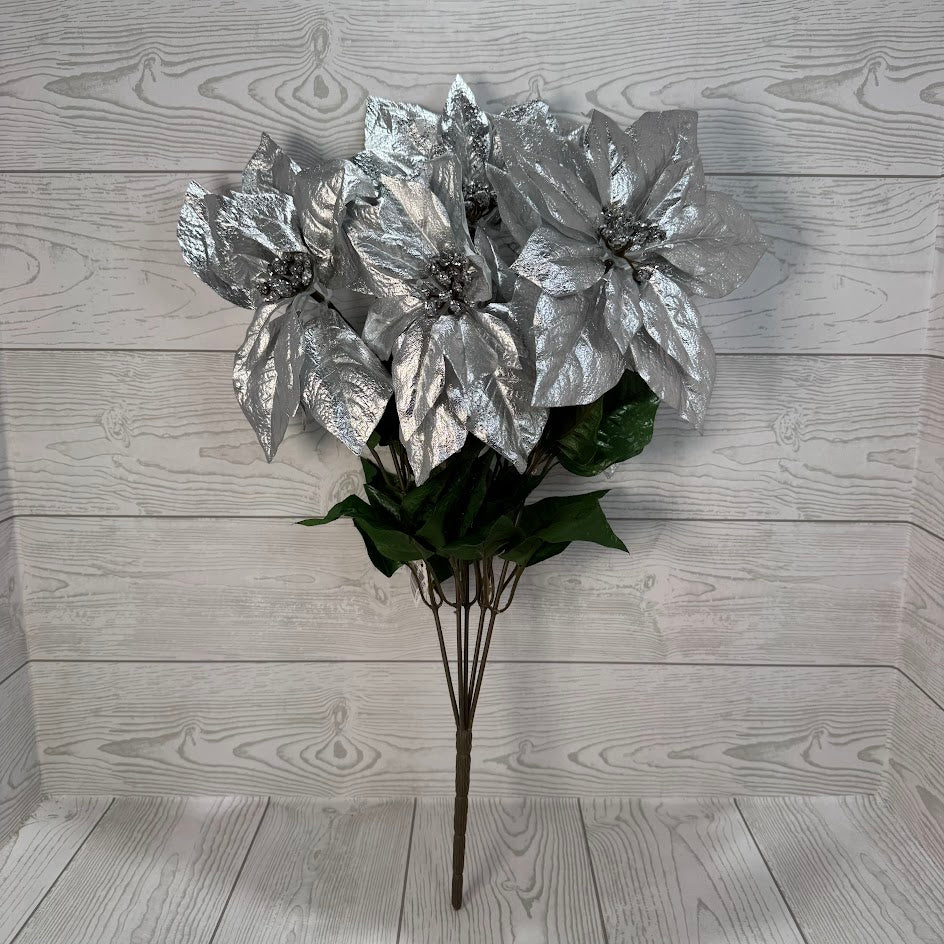 21IN METALLIC POINETTIA BUSH - SILVER - 85137-SILVER * G PK