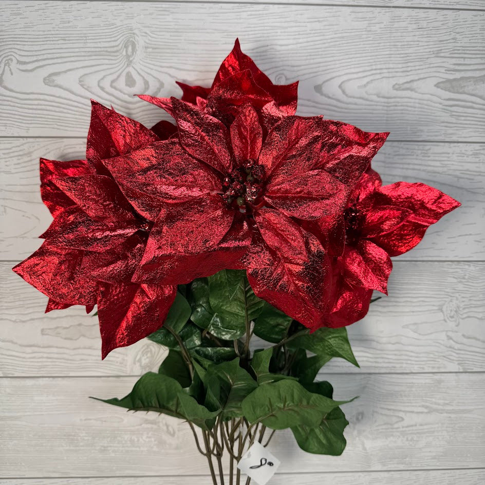 21IN METALLIC POINSETTIA BUSH - RED - 85137-RD * G PK