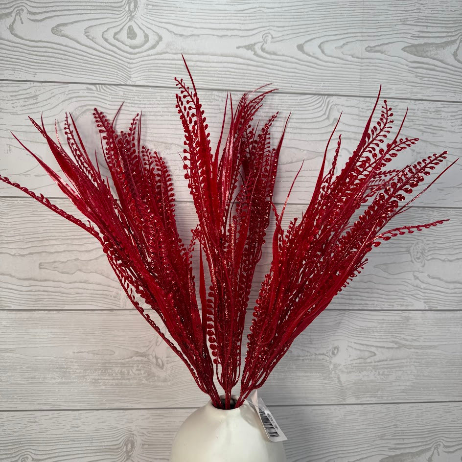 20" PLASTIC BUTTON FERN - RED - 85797-RD * OO