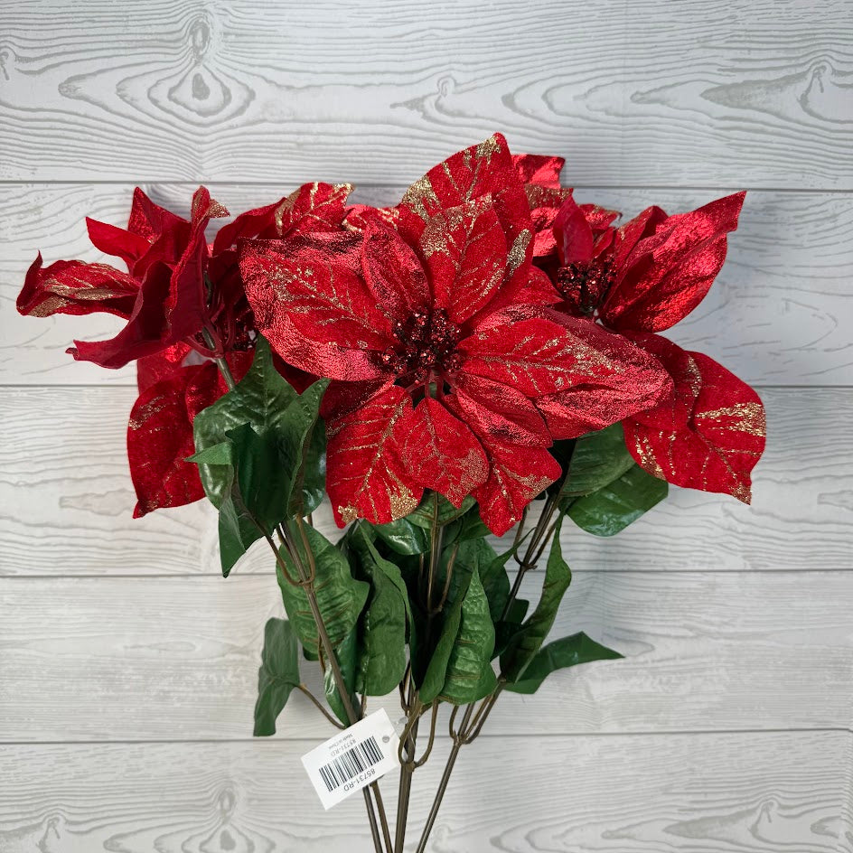 21IN POINSETTIA W GLITTER - RED/GOLD - 85731-RD